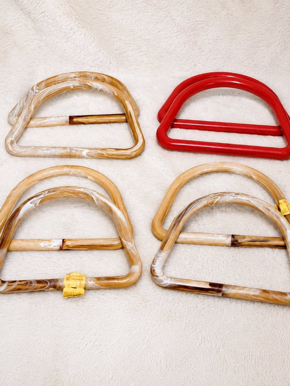Lot of 4 Vintage 1980s 6" x 4" Plastic Purse Handbag Handles D-Shaped - NEW -